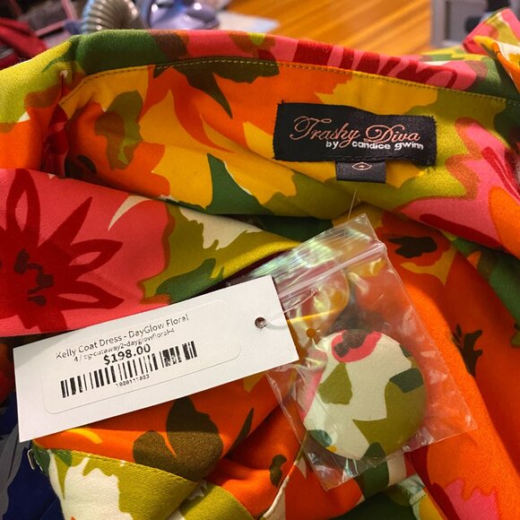 TRASHY DIVA Sz 4 Kelly Cutaway Coat Dress Mod 1960s Dayglow Floral Print 60s - Picture 5 of 7